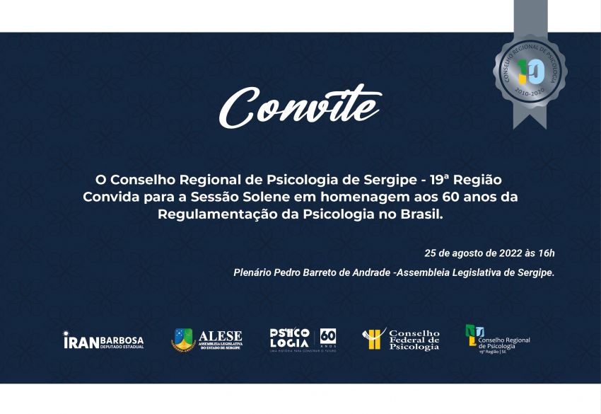 CRP19 será homenageado pela ALESE pelos 60 anos da regulamentação da Psicologia no Brasil