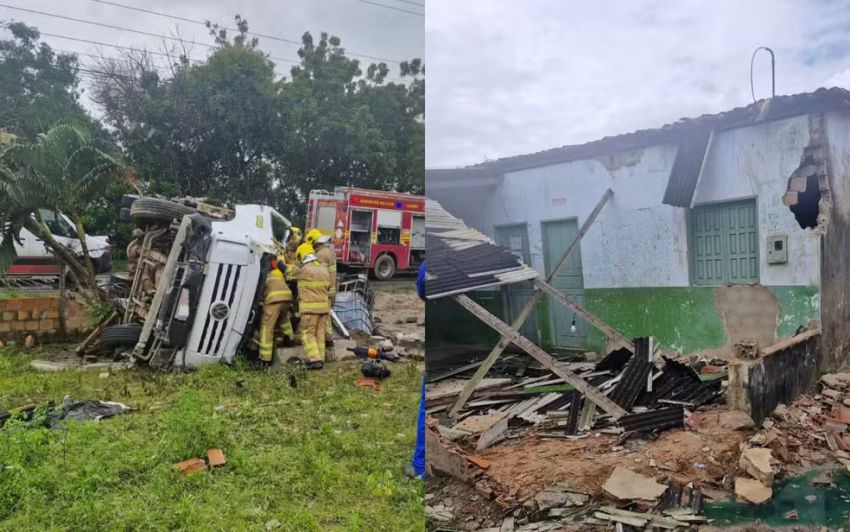 Motorista fica ferido após perder controle do caminhão e destruir parte de residência em Itaporanga D’Ajuda